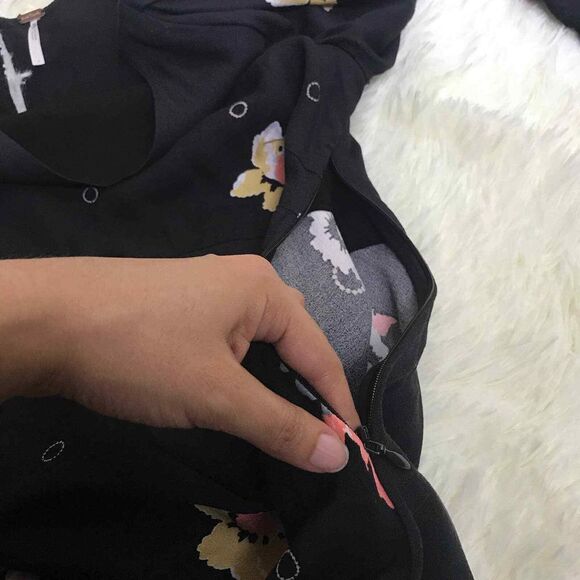 Free People Dress Womens 0 Black Floral Long‎ Split Sleeves Keyhole - Picture 7 of 9